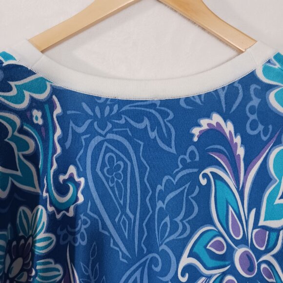 Bob Mackie, 1X Cardigan, Blue Floral Print, 3/4 Sleeve, V Neck, Button Down - Picture 5 of 16